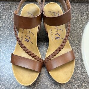 Blowfish Brown Wedge Sandals with Braided Detail